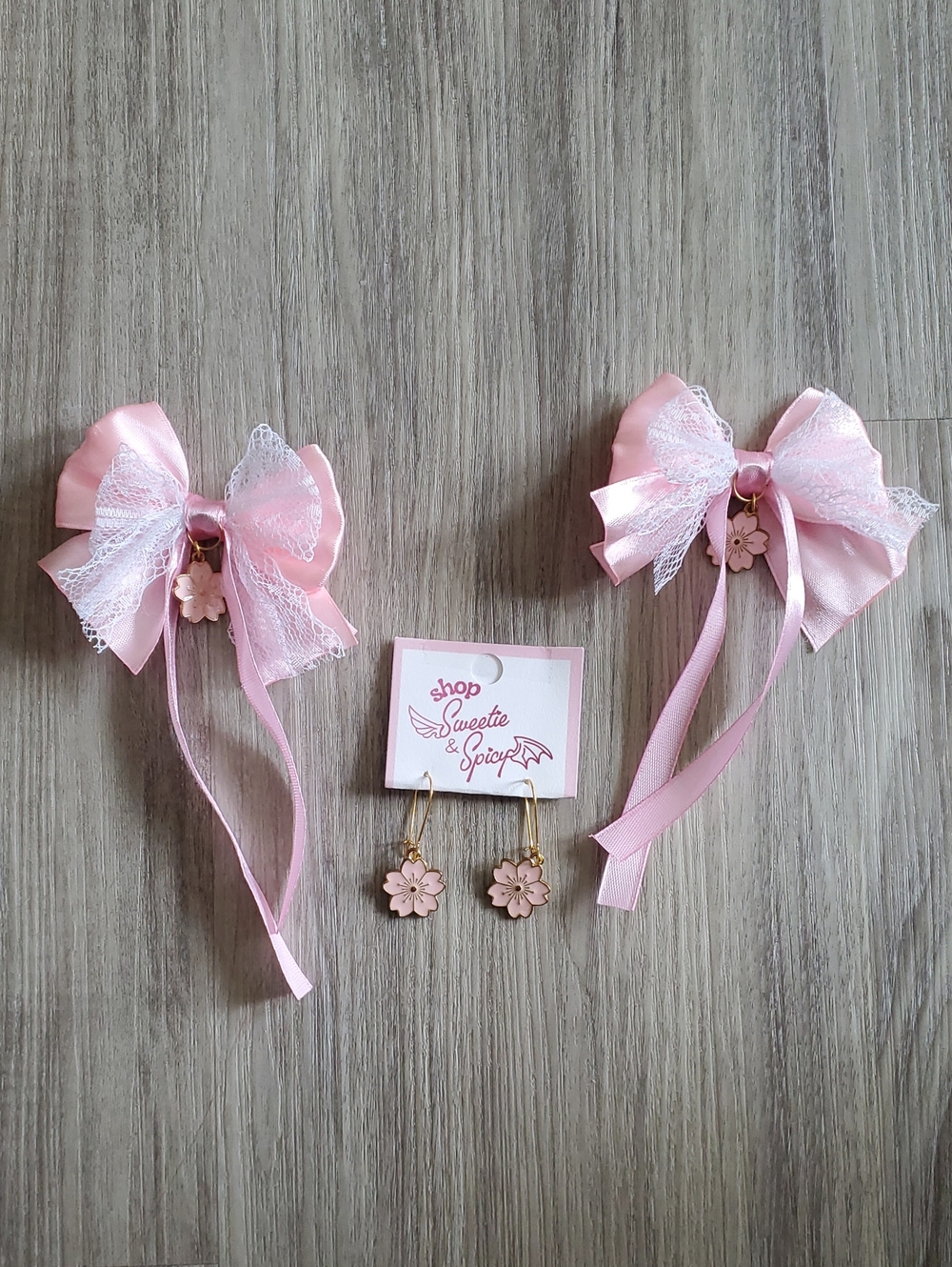 6/$18💎 Girl Pink Bows And Flower Hair Clips & Earrings Set - Dance Accessories